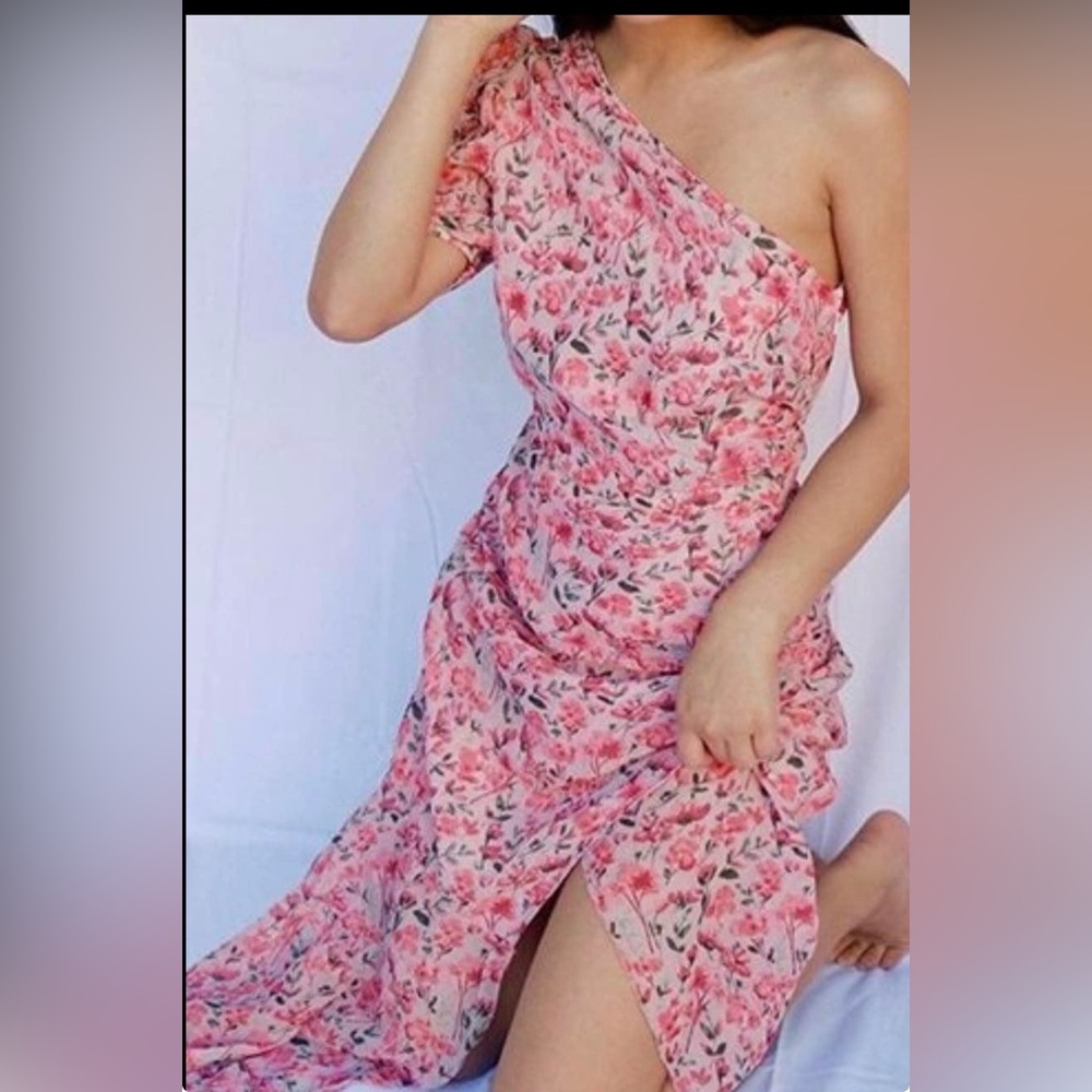 Floral One-Shoulder Pink Summer Dress